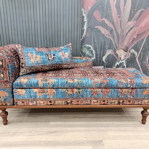Upholstered chaise, Storage sofa bed, Meditation sofa, Chaise lounge sofa, Bohemian couch, Handmade daybed, Storage loveseat, SOFA 154