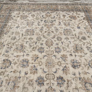 sustainable area rug, earth tone rug, studio rug, oversize turkish rug, living room rug, framed rug, floral vintage rug, 8.2x11.7 ft, VT5879