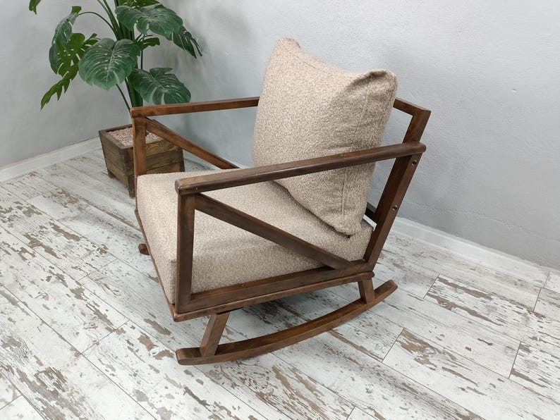 Mecedora artesanal, silla de madera maciza, silla cómoda, muebles de patio, silla de interior y exterior, silla de dormitorio, silla de descanso, RC 1033 imagen 11