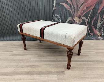Banco otomano, muebles de dormitorio, banco de pasillo, banco con alfombra Kilim, banco decorativo, banco de entrada, banco de comedor, 18x18x36'', BENCH 1038