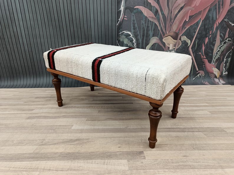 Ottoman Bench, Bedroom Furniture, Hallway Bench, Kilim Rug Bench, Accent Bench, Entryway Bench, Dining Bench, 18x18x36'', BENCH 1038
