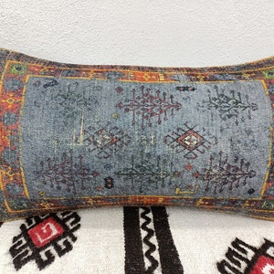 Turecka poduszka dywanowa, poduszka ręcznie robiona, poszewka na poduszkę Kilim, poszewka na poduszkę, poduszka na sofę, poduszka 12x24, poduszka na kanapę, poszewka na poduszkę, PT 107 zdjęcie 4