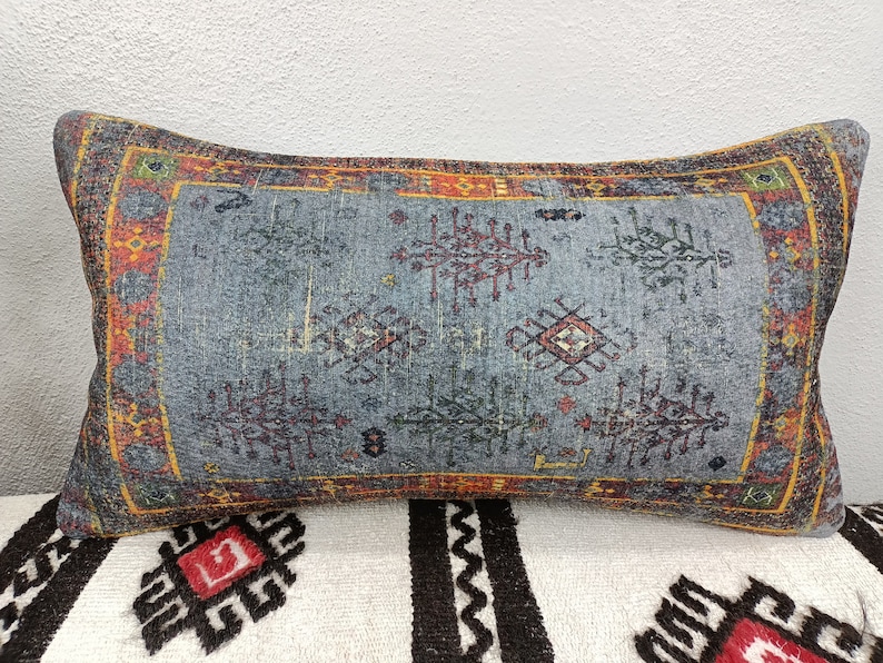 Turecka poduszka dywanowa, poduszka ręcznie robiona, poszewka na poduszkę Kilim, poszewka na poduszkę, poduszka na sofę, poduszka 12x24, poduszka na kanapę, poszewka na poduszkę, PT 107 zdjęcie 4