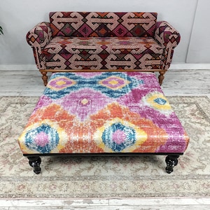 Ottoman coffee table, Handmade bench, Mid table bench, Dining table, Living room table, Upholstered bench, Bohemian bench, Footstool bench