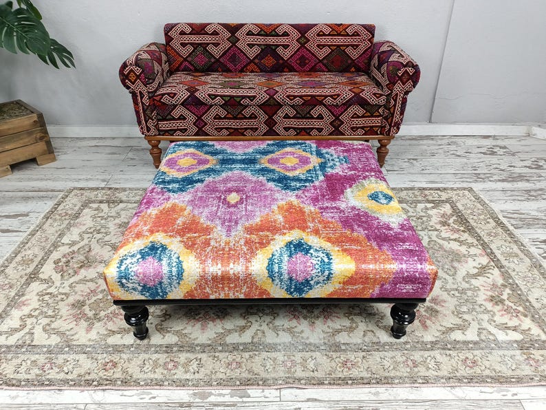 Ottoman coffee table, Handmade bench, Mid table bench, Dining table, Living room table, Upholstered bench, Bohemian bench, Footstool bench