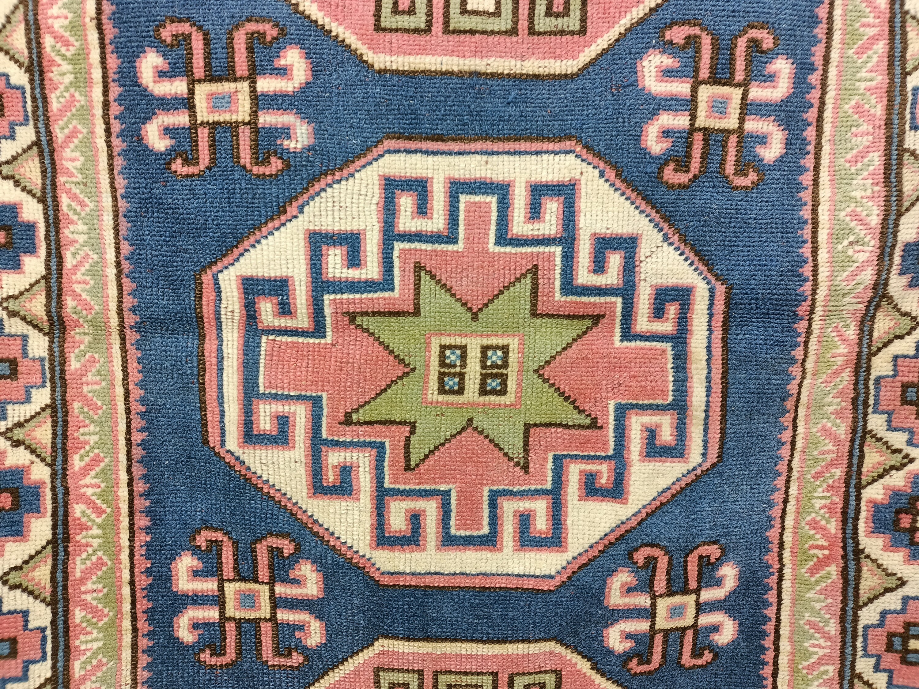 ピンクブルーラグ、ヴィンテージラグ、手織りラグ、玄関ラグ、キャビン