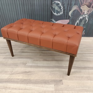 Leather ottoman bench, Chesterfield bench, Sofa bench, End of bed bench, Pub bench, Accent bench, Coffee table bench, Shoe bench, Vt Orange