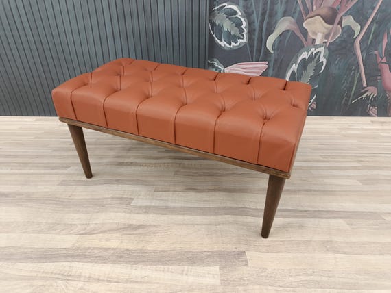 Leather ottoman bench, Chesterfield bench, Sofa bench, End of bed bench, Pub bench, Accent bench, Coffee table bench, Shoe bench, Vt Orange