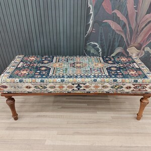 bedroom ottoman bench, wood bench, boho chair, dining table bench, ottoman bench seat, turkish rug bench, long ottoman bench, BENCH 160