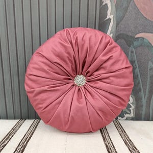 pink button pillow, round pillow, handmade couch pillow, euro sham pillow, decorative pillow, patio pillow, rattan chair pillow, PT pmb 01
