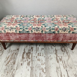 Bench For Entryway, Vintage Rug Bench, Storage Bench, Footstool Ottoman, Lounge Chair, Hallway Bench, Soft Bench, Tufted Stool, ST 18x48 257