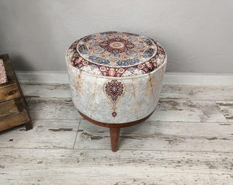 Round Footstool, Dressing Chair, Piano Bench, Bedroom Bench, Pouf Ottoman, Sitting Pouf, Bean bag, Floor Chair, Side Coffee Table, FS 153