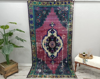 Purple turkish rug, Vintage area rug, Oushak floor rug, Bohemian decor rug, Handmade rug, Living room rug, Carpet rug, 4.3 x 8.2 ft, VT 2455