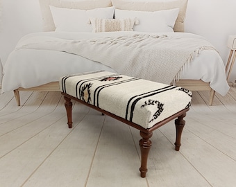 Ottomaanse bank, handgemaakte kelimbank, bohobank, rustieke kelimbank, gestoffeerde bank, rechthoekige bank, BENCH 18 x 18 x 36'' 1029