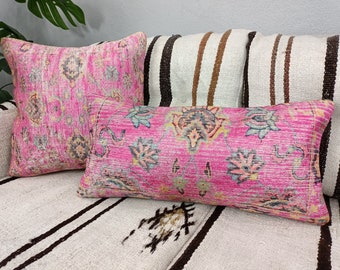 turkish pillow cover, floral pillow, kilim pillow, euro sham cover, lumbar pillow, rug cushion, natural pillow, 12x24 pillow, 12-24 PT 66