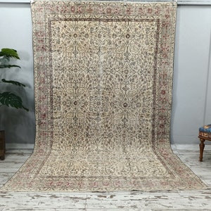 pastel rug, wedding turkish rug, oriental rug, authentic rug, wider rug, vintage rug, oushak area rug, genuine rug, 6.5x9.8 ft, VT 5276