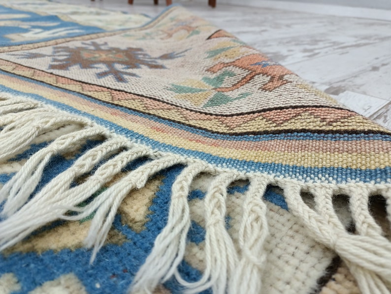 navy blue rug, oriental rug, vintage oushak rug, handknotted rug, turkish area rug, saloon rug, farmhouse rug, wool rug, 5.1x7.7 ft VT 4072 image 10