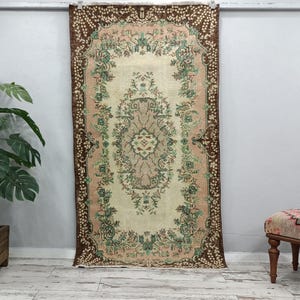 botanical rug, handmade wool rug, multicolor rug, turkish oushak rug, foyer rug, rug for gift, vintage rug, amazing rug, 3.8x6.9 ft, VT 764