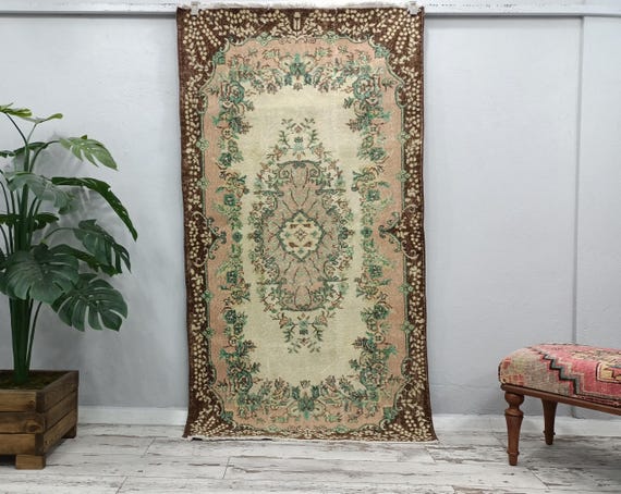 botanical rug, handmade wool rug, multicolor rug, turkish oushak rug, foyer rug, rug for gift, vintage rug, amazing rug, 3.8x6.9 ft, VT 764