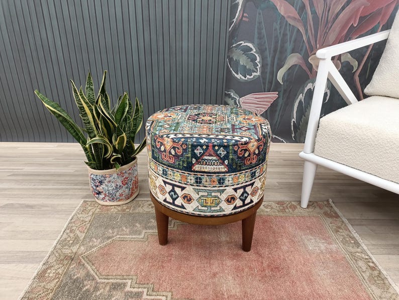 Round pouf stool, Bedroom pouf, Footstool ottoman, Tufted stool, Piano chair, Moroccan pouf, Footrest bench, Make up stool, FS 160