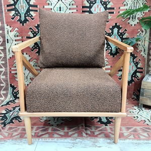 Reading chair, Teddy bergere chair, Brown armchair, Retro chair, Dining chair, Saloon sofa, Sofa chair, Living room set, SOFA 1031