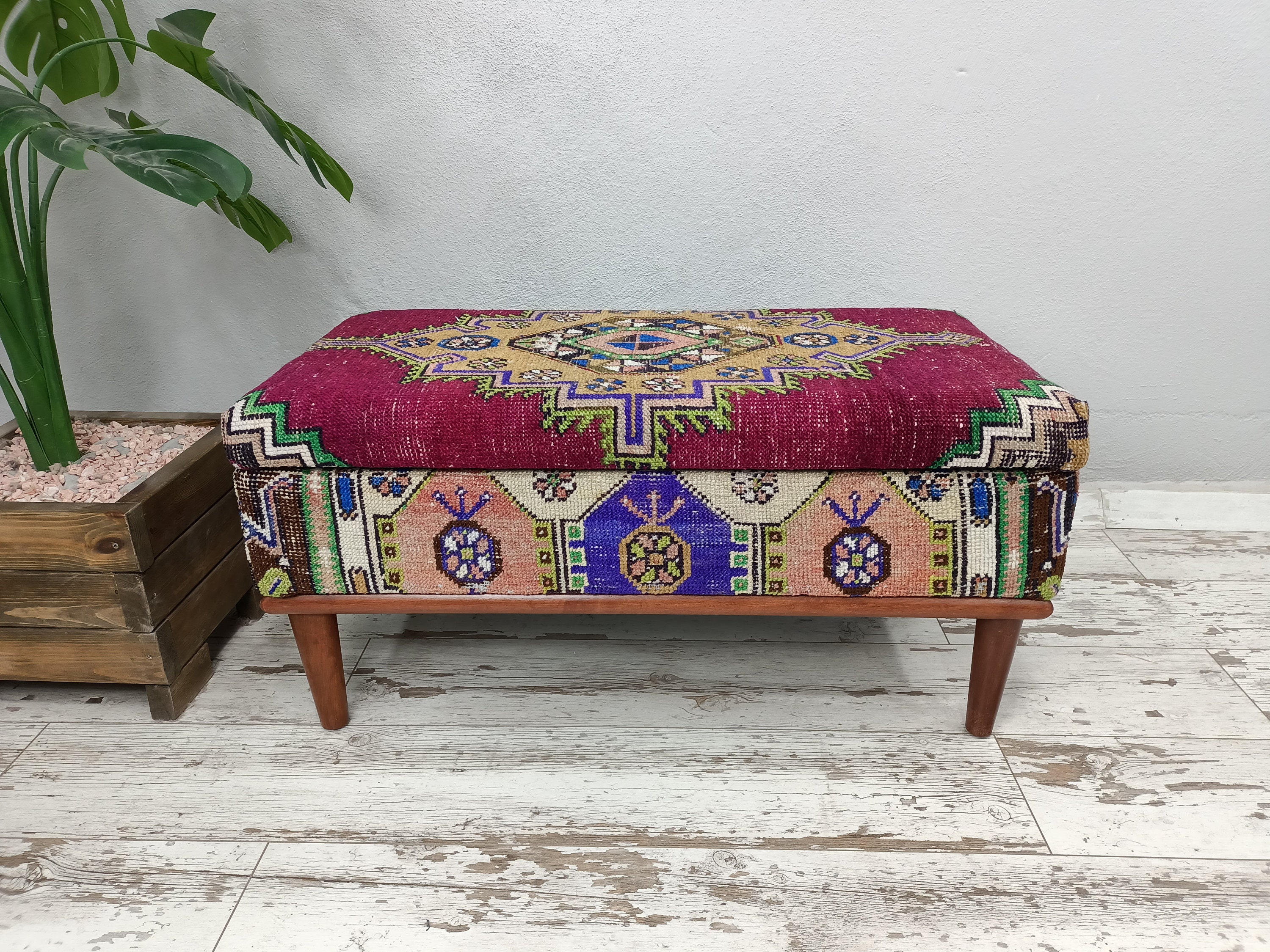 Turkish Rug Bench, Ottoman Bench, Storage Bench, Handmade Furniture, Wood  Work Bench, Bedroom Organizer, Upholstered Ottoman, ST 253 - Etsy