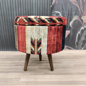 Pouf ottoman, Storage solution,  Vanity table bench, Barrel stool, Round bench, Upholstered bench, Storage bench, Shoe bench, FS 58-2