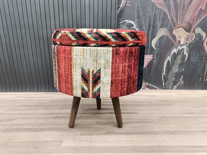 Pouf ottoman, Storage solution,  Vanity table bench, Barrel stool, Round bench, Upholstered bench, Storage bench, Shoe bench, FS 58-2