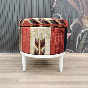 Pouf ottoman, Storage solution, Vanity table bench, Barrel stool, Round bench, Upholstered bench, Storage bench, Shoe bench, FS 58-2 White