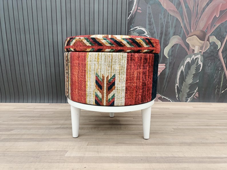 Pouf ottoman, Storage solution, Vanity table bench, Barrel stool, Round bench, Upholstered bench, Storage bench, Shoe bench, FS 58-2 White
