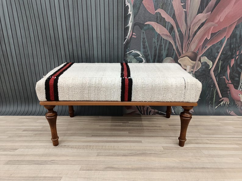 Ottoman Bench, Bedroom Furniture, Hallway Bench, Kilim Rug Bench, Accent Bench, Entryway Bench, Dining Bench, 18x18x36'', BENCH 1038