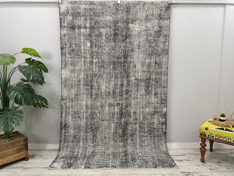 bohemian rug, turkish gray rug, distressed rug, oushak area rug, overdyed rug, handcrafted rug, vintage rug, wool rug, 4.8 x 7.9 ft, VT 3333 image 1