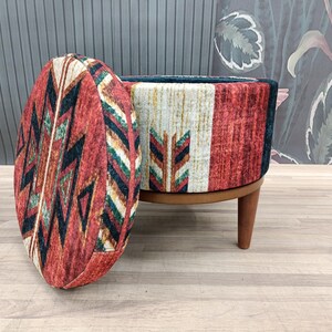 Pouf ottoman, Storage solution,  Vanity table bench, Barrel stool, Round bench, Upholstered bench, Storage bench, Shoe bench, FS 58-2
