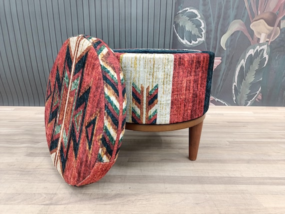 Pouf ottoman, Storage solution,  Vanity table bench, Barrel stool, Round bench, Upholstered bench, Storage bench, Shoe bench, FS 58-2