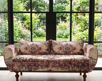 Traditional Oriental Print Storage Sofa With Pillows For Hallway, ST 60-2