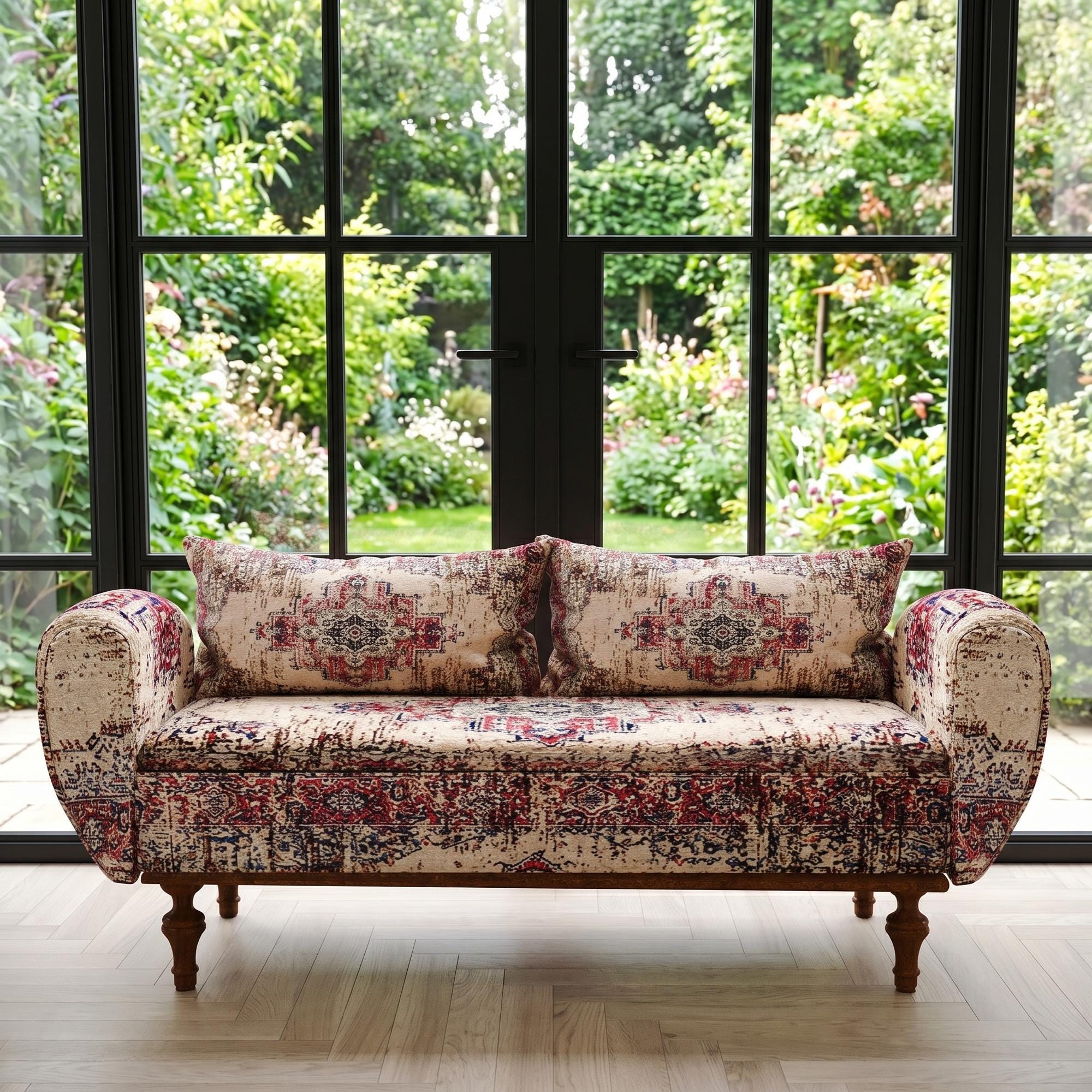Traditional Oriental Print Storage Sofa With Pillows For Hallway, ST 60-2