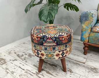 Round pouf stool, Bedroom pouf, Footstool ottoman, Tufted stool, Piano chair, Moroccan pouf, Footrest bench, Make up stool, FS 160