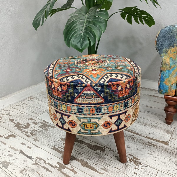 Round pouf stool, Bedroom pouf, Footstool ottoman, Tufted stool, Piano chair, Moroccan pouf, Footrest bench, Make up stool, FS 160
