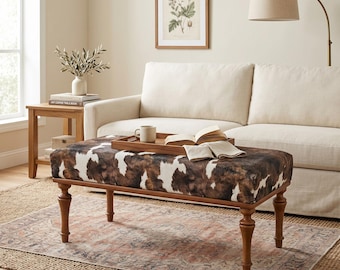 Cowhide pattern bench, Purse bench, Blanket bedroom bench, Furry bench, Coffee bench, Ottoman vanity bench, Footstool bench, BENCH COW