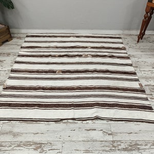 vintage oushak rug, striped kilim rug, designer rug, rustic rug, handmade turkish rug, cottage rugs, hemp area rug, 3.6x6.4 ft,
