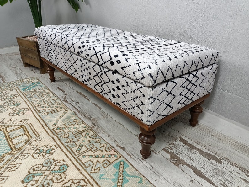 handmade ottoman bench, upholstered bench, bedroom bench, storage ottoman, living room bench, hallway storage, shoe storage