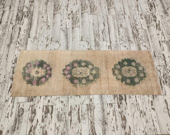 rugs for kitchen, pastel color rug, cut pile rug, stairway rug, turkish oushak rug, stylish rug, doorway rug, vintage rug, 2.8x8 ft, VT 5843