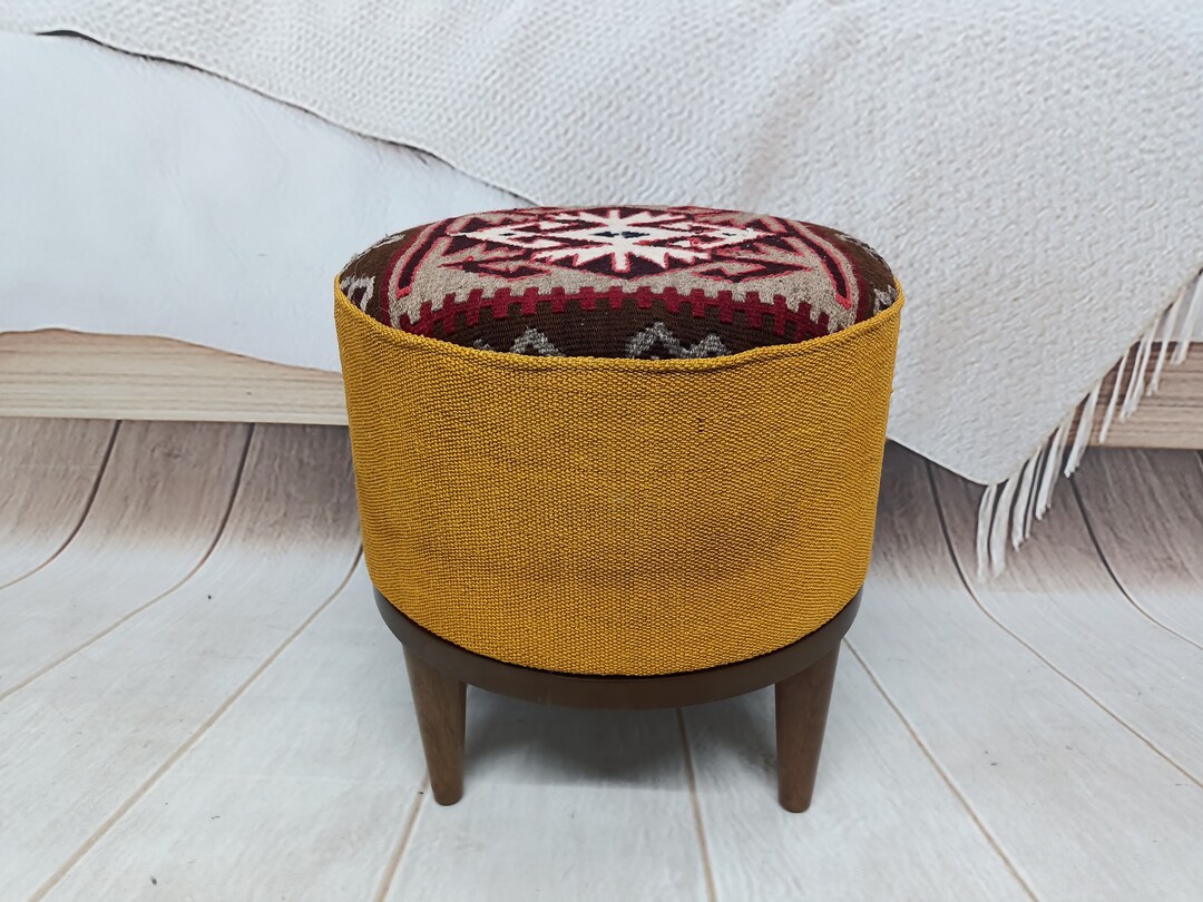 Kilim Footstool, Kilim Pouf, Ottoman Seating, Ethnic Home Decor, Boho