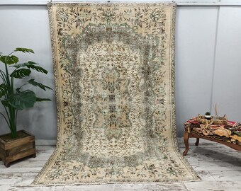 dywan turecki, duży dywan, dywan kwiatowy, dywan, dywan orientalny, dywan do jadalni, dywan oushak, dywan antyczny, dywan anatolijski, 6,1 x 9,3 stopy, VT 2108