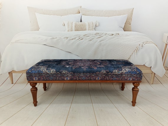 Handmade Furniture, Upholstered Bench, Hallway Bench, Wooden Coffee Table, Boho Chair, Kitchen seat, Navy rug Bench, Footstool , Bench 876