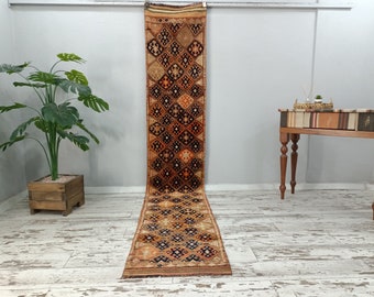 herki runner rug, ikat rug, antique rug, entryway rug, soft rug, turkish wool rug, organic rug, boho rug, vintage rug, 2.2x11.8 ft, VT 5117