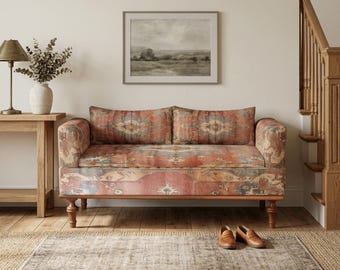 Banco para guardar zapatos con medallón color óxido / Asiento oculto para la entrada / Otomana estilo Boho Global