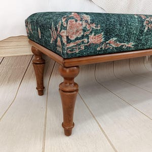 Floral Rug Bench, Upholstered Bench, Boho Piano Bench, Dressing Table Seat, Dining Chair, Kitchen Furniture, Wooden Shoe Bench, BENCH 885 image 7