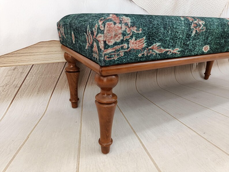 Floral Rug Bench, Upholstered Bench, Boho Piano Bench, Dressing Table Seat, Dining Chair, Kitchen Furniture, Wooden Shoe Bench, BENCH 885 image 7