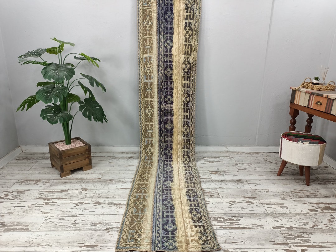 Patchwork Runner, Beige Blue Rug, Vintage Rug, Ikat Rug, Handmade Rug ...
